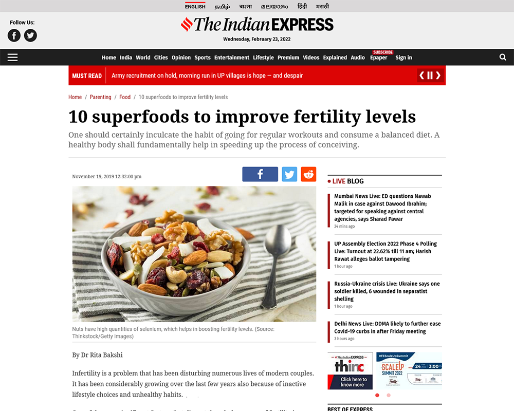 10 superfoods to improve fertility levels