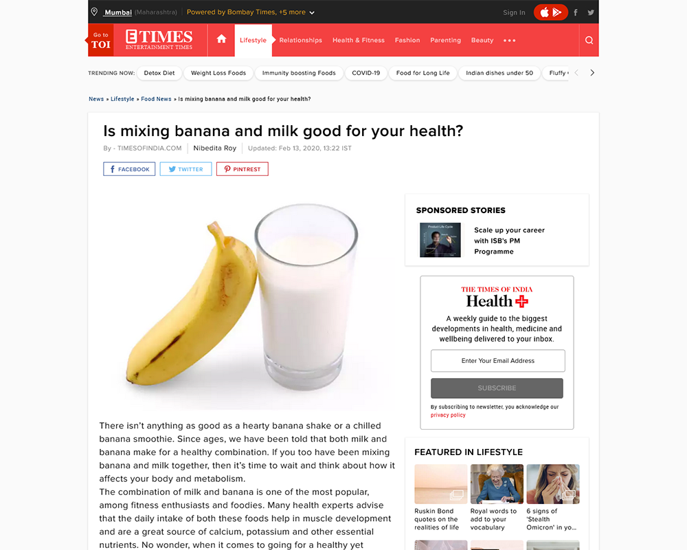 Is mixing banana and milk good for your health - Times of India