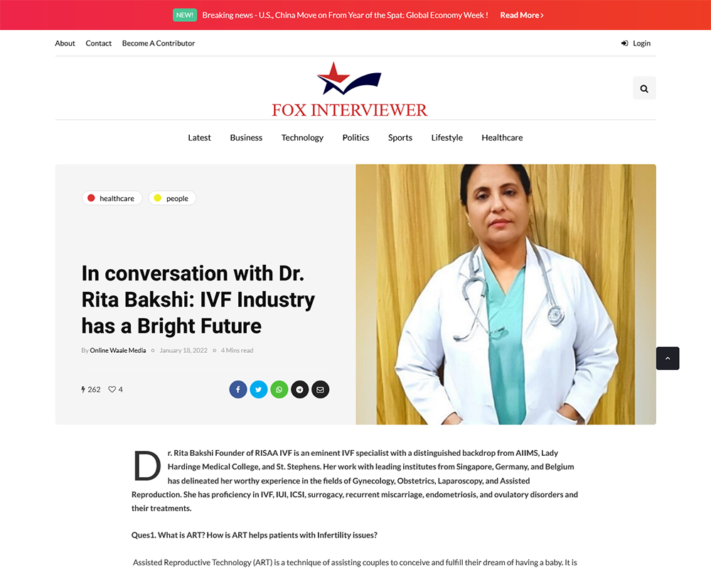 In conversation with Dr Rita Bakshi IVF Industry has a Bright Future