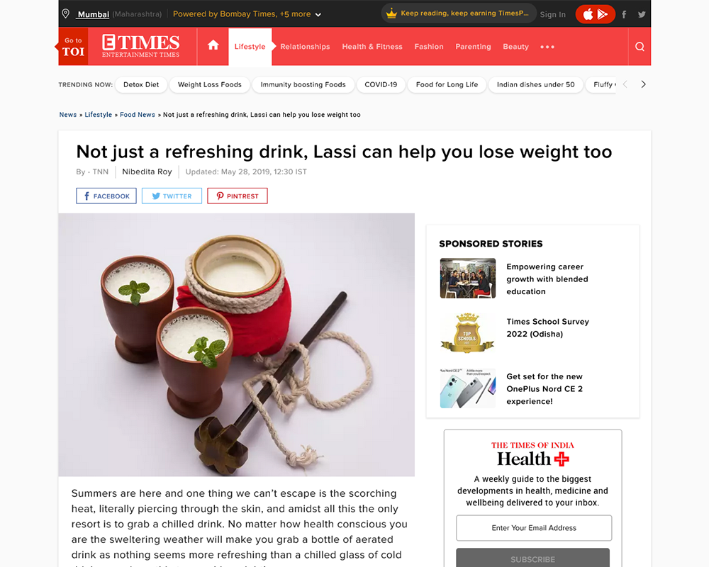 Not just a refreshing drink, Lassi can help you lose weight too - Times of India