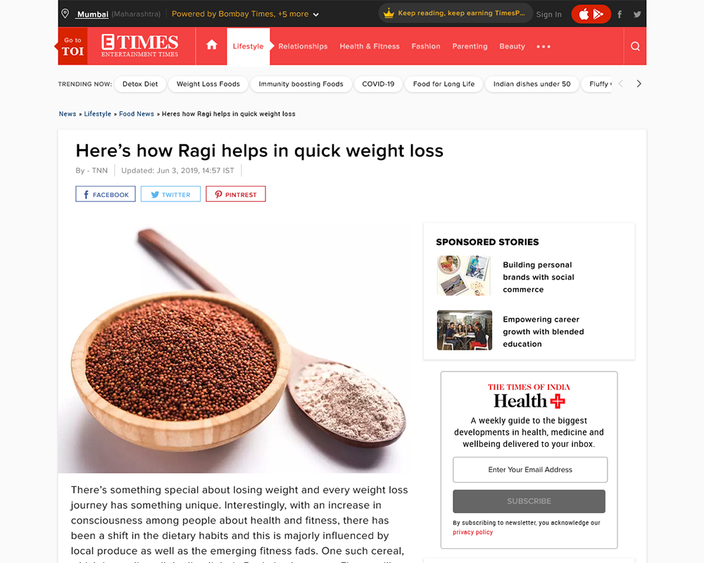 Here’s how Ragi helps in quick weight loss - Times of India