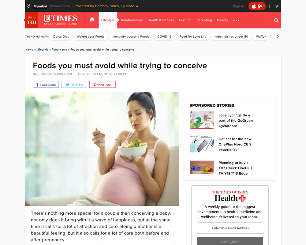 Foods you must avoid while trying to conceive - Times of India