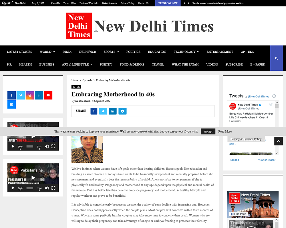 Embracing Motherhood in 40s - New Delhi Times - India Only International Newspaper