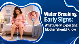 Expecting mother consulting Dr Rita Bakshi gynaecologist Delhi about water breaking early signs and pregnancy care