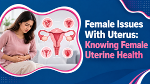 Female issues with uterus showing common uterine problems including fibroids endometriosis adenomyosis and prolapse