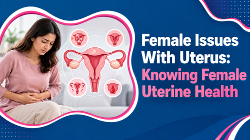 Female issues with uterus showing common uterine problems including fibroids endometriosis adenomyosis and prolapse